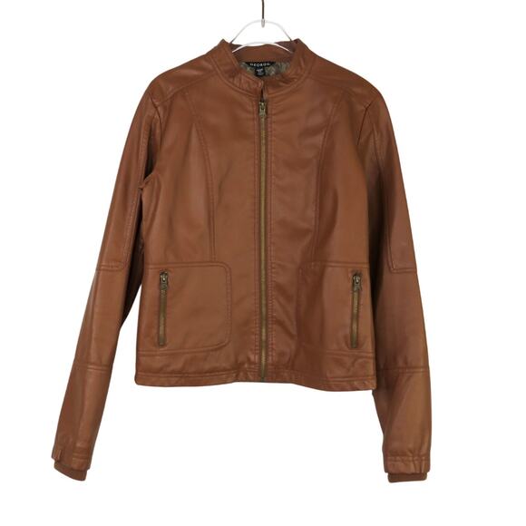 Y2k George Brown Faux Leather Moto Jacket Extra Small Women's Casual Jacket - Picture 2 of 6